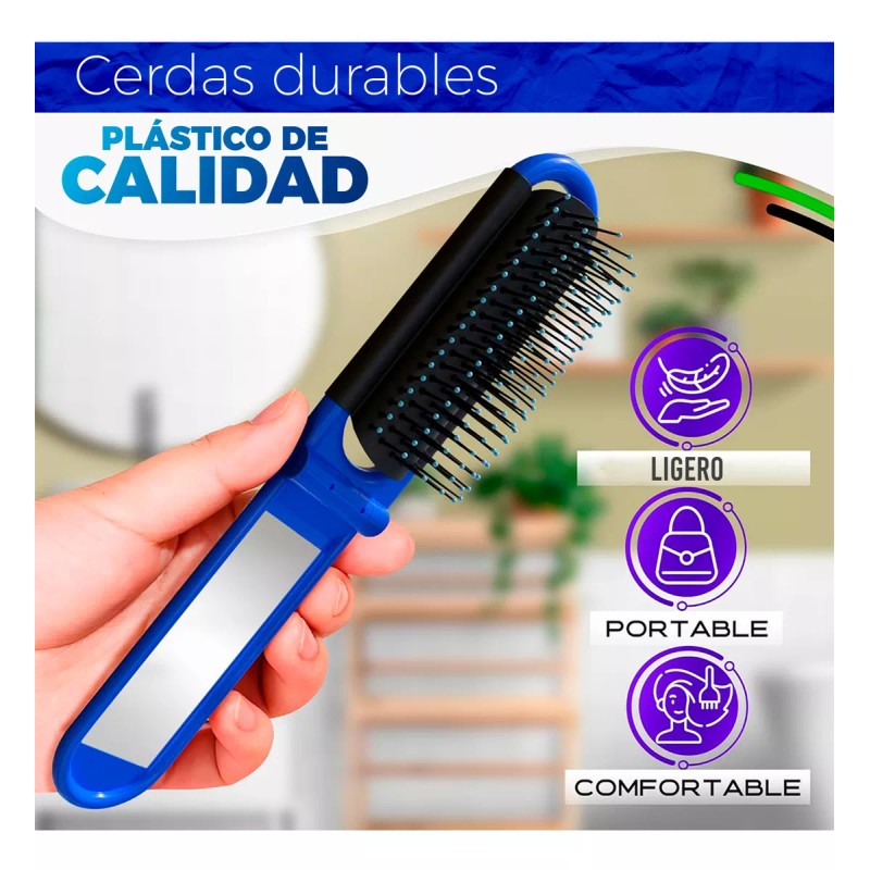 Maíz Mini Cepillo Cabello + Espejo Plegable Portatil Bolsillo
