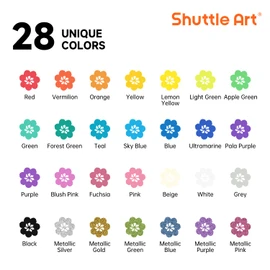 28 Metallic Colors Dual Tip Acrylic Paint Markers, Dot Tip and Fine Tip Acrylic Paint Pens for Rock Painting, Ceramic, Wood, Canvas, Plastic, Glass, Stone, Calligraphy, Card Making, DIY Crafts