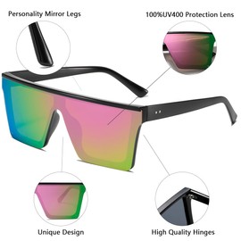 aisswzber Square Oversized Sunglasses for Women and Men Fashion Flat Top Goggle Siamese Lens