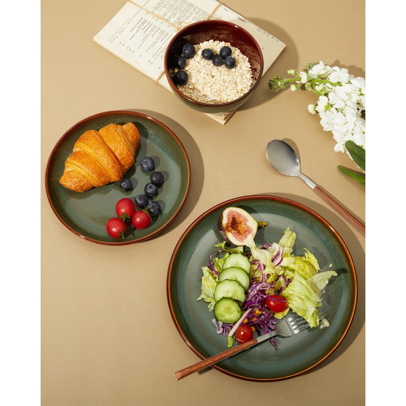 Pokini Stoneware Dinnerware Sets, Ceramic Plates and Bowls Set, Microwave