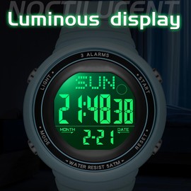 Digital Watch Waterproof Big Numbers 3-Alarms Stopwatch Sports Running Watches for Women Men Minimalist Electronic Wristwatch Easy Read Watch Unisex