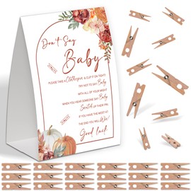 Boho Floral Pumpkins Shower Decorations,Don't Say Baby Baby Shower Game,Gender Neutral Baby Shower Decorations,Small Clothespin Game,Baby Shower Ideas,Baby Shower Games 50 Guest,Fall Party Games