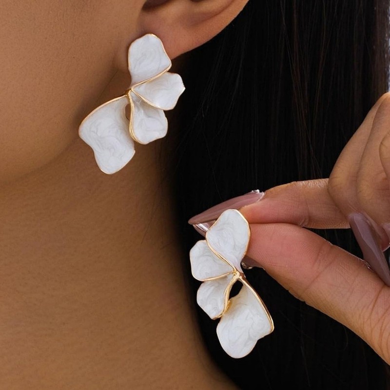 White Flower Earrings for Women Irregular Petal Earrings Floral Statement