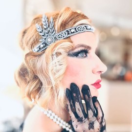 GORTIN 1920's Flapper Headband Inspired Leaf Headpiece Rhiestones Pearl Headdress Cocktail Party Bride Wedding Flapper Hair Accessories for Women and Girls(Black)