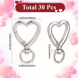 SUNNYCLUE 30Pcs Heart Shaped Lobster Clasp Silver Claw Clasps Bulk Metal Alloy Hearts Fastener Hooks End Curved Swivel Lanyard Snaps Clasp for Jewellery Making Bracelet Necklace DIY Crafts Supplies