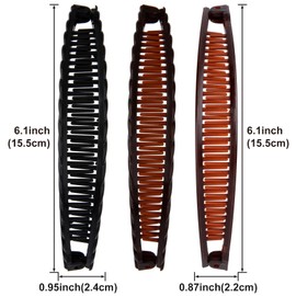 Mxxipp 3pcs Banana Hair Clips for Women, Non-Slip Large Hair Claw Clips, Classic Double Combs Hair Accessories for Thick Thin Fine Straight Curly Long Short Hair- Black & Coffee