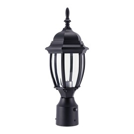 LIT-PaTH Dusk to Dawn Outdoor Post Lighting Fixture with E26 Medium Base Max 60W, Aluminum Housing Plus Glass, Bulb Not Included (Black, 1-Pack)