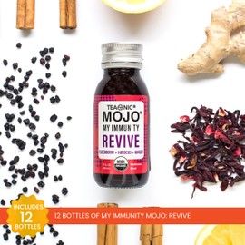 Teaonic My Immunity Mojo: Revive, Herbal Juice, Herbal Supplement with Elderberry, Hibiscus, and Ginger, USDA-Certified Organic, Vegan, Gluten-Free, 12 Packs, 2 Fl. Oz Each