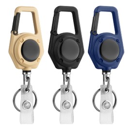 Retractable Keychain Badge Holder Reel 3 Pack, Heavy Duty Retractable Badge Reel Carabiner ID Badge Holder Clip with 27” Steel Cord and Key Ring