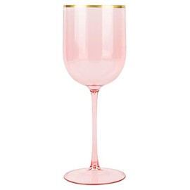 EcoQuality Translucent Plastic Pink Wine Glasses with Gold Rim - 12 oz Wine Cups with Stem, Disposable Shatterproof Wine Goblets, Reusable, Elegant Drink Cup Tumblers Weddings, Party (25 PACK)