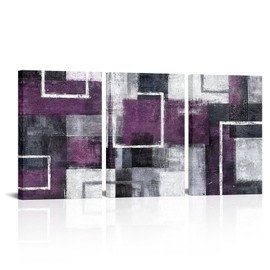 WELMECO Purple Wall Art Geometric Lines Abstract Office Decor Picture Framed Artwork Living Room Bedroom Decor 16"x24"x3 Pieces (Purple)