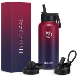 HydroPal Stainless Steel Drinking Bottle - 750 ml, 1 L, 1.2 L, BPA-Free, Suitable for Carbonated Drinks, Insulated Thermos Flask with Straw and 2 Lids, Leak-Proof Insulated Bottle for Children,