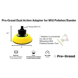 Pro-Graad 3” Dual Action (DA) Random Orbital (RO) Sander Head for Milwaukee M12 Polisher/Sander Tool, Upgrade Accessory for M12 Polisher/Sander, Convert Tool to DA Sander, Pack of 1