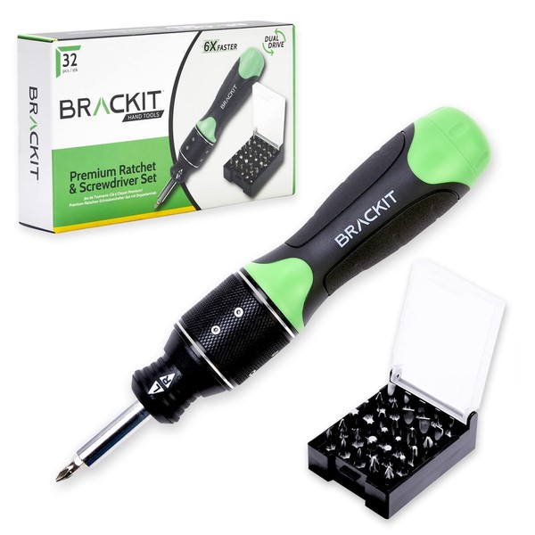 Brackit Premium 2 in 1 Ratchet and Screwdriver with Bits