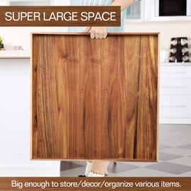 Extra Large Square Ottoman Table Tray with Handles 24 Inch Acacia Wood Serving Tray Large Ottoman Wood Tray for Ottoman Kitchen Coffee Sofa Table Organizer Storage Tray Ottoman Table Topper