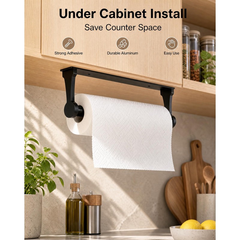 Kitchen Roll Holder, Under Cabinet Paper Towel Holder, Aluminium Base