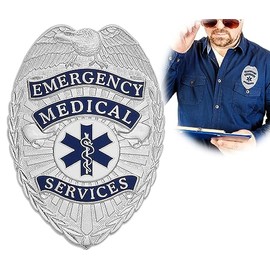 Emergency Medical Services Badge (EMS) Silver Metal Shield Premium Badge
