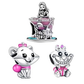Doyafer 925 Sterling Silver Charm Kitten And Princess Pendant Bead Set Suitable For Women'S Bracelets, Necklaces, Birthday Gifts for Family And Friends