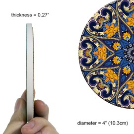 6 Pcs Ceramic Coaster Mandala Blue Ethnic Style Drink Coasters Round Ceramic Table Coasters Set Suitable for Kinds of Cups Tabletop Protection 4 Inches