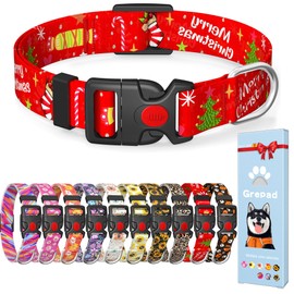 Grepad Christmas Floral Dog Collar for Small Medium Large Dogs,Girl Female Dog Collars Soft Patterns Adjustable Pet Collar with Quick Release Safety Buckle for Puppy Breed Boy Dogs,Christmas,S