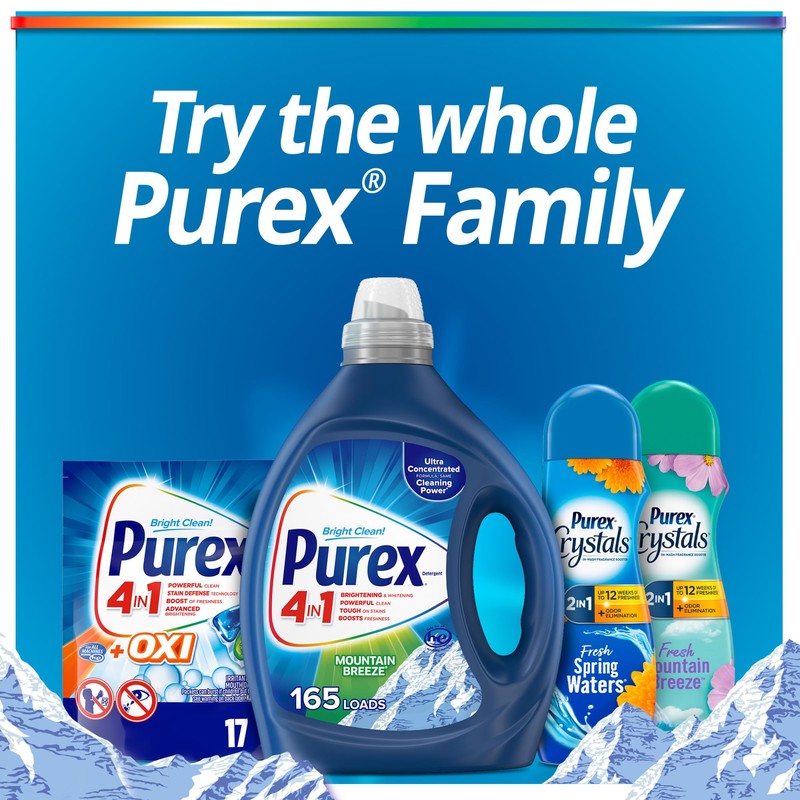 Purex 4-in-1 Laundry Detergent Liquid, Mountain Breeze, 82.5 oz, 165