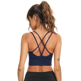 Sykooria Women's Sports Bra, Padded Bra Without Underwire, Spaghetti Strap Cross Back Design, Push Up Bra, Sport Bra Top for Yoga and Fitness. - l