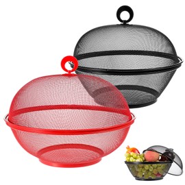MAQUITA 2 Pcs Mesh Fruit Basket with Lid Fruit Cover Protective Countertop Produce Cover Metal Wire Mesh Holder Strainer Mesh Fruit Holder Kitchen Accessories for Kitchen Food Vegetable