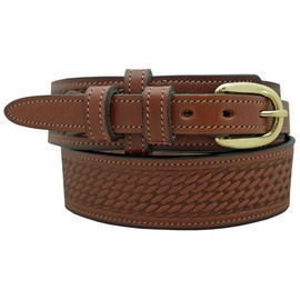 Yourtack Men's Ranger Belt 1 1/2" English Bridle Leather Basketweave Embossed, Medium Brown, Size 38