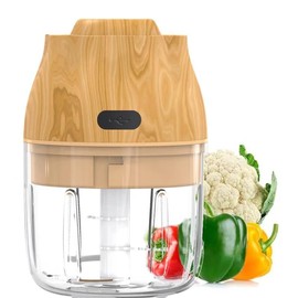Biddievariety Electric Garlic, Fruit, and Vegetable Mini Food Chopper: Compact Wireless Processor Ideal for Ginger, Chili, Meat, and More, 250ML, Wood