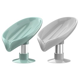 Leaf Shaped Soap Dishes, 2PCS Soap Dishes, Hand Soap Holder Soap Dish with Drainage for Shower Kitchen Bathroom and Counter Top(Light Blue & Gray)