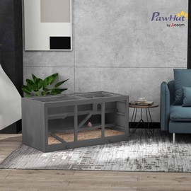 PawHut 45" Extra Large Wooden Hamster Cage, 3-Layer Rat Cage with Opening Roof, PVC Window, Small Animal Habitat for Gerbil, Dwarf & Syrian Hamsters, Gray