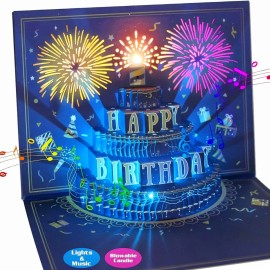 Mzd8391 UPGRADED 3D Pop Up Firework Birthday Cards, Musical LED Lights Birthday Cards