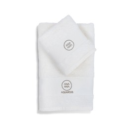 zer0bed Zodiac Zodiac Bath Towel Set, Set of 2, Face Towel, Guest Towel-Bidet, 100% Cotton, Plain with Embroidery, Aquarium