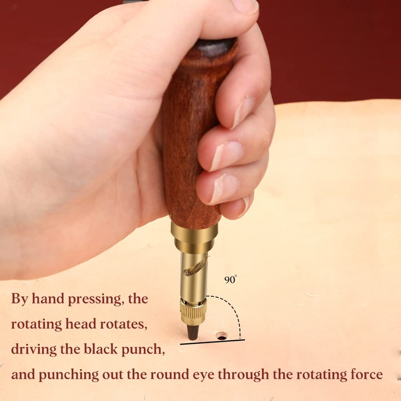 TLKKUE Adjustable Leather Hole Punching Tool Automatic Puncher with Wooden