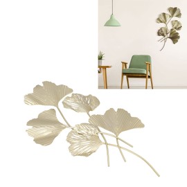 Large Gold Metal Wall Decor, Golden Gingko Leef Ornaments Art Wall Sculpture Metal Wall Hanging Decor, for Living Room, Bedroom, Office, Study, Large (23.6 x 13.8 in)