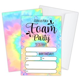 Foam Bubble Tie dye Birthday Party Invitations for Girls Kids, Summer Foam Bubble Theme Fill in Invites Cards for Birthday Party, Pool Bday Party Celebration, 20 Invitations with Envelopes - JY755