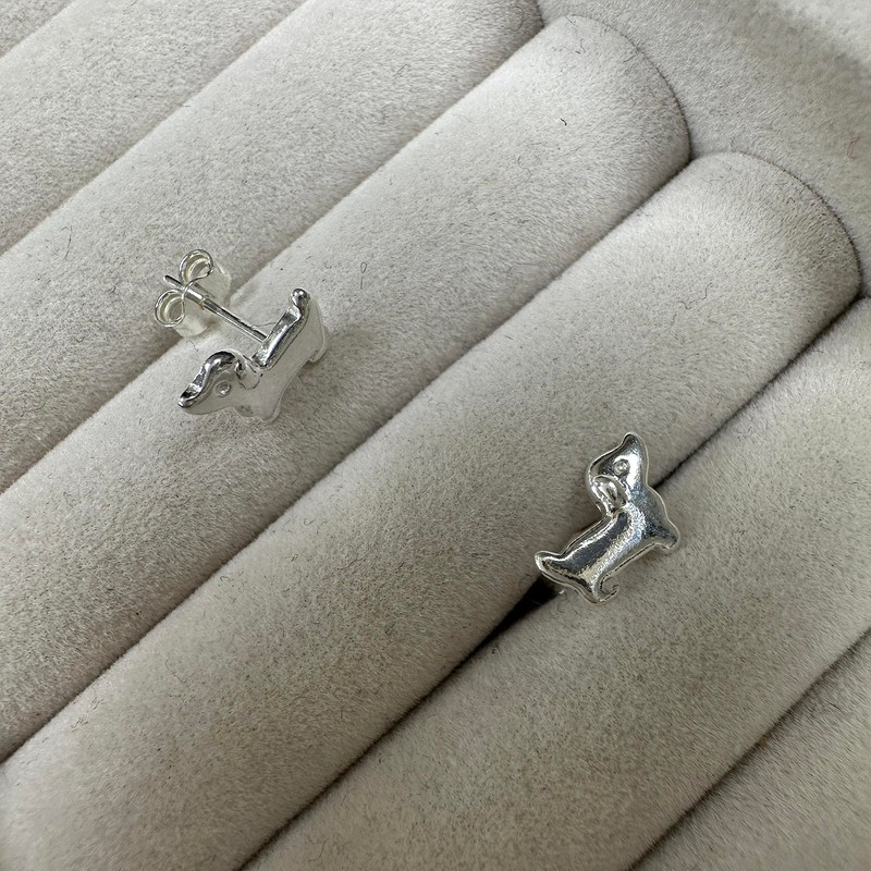 Sterling Silver Dachshund Dog Stud Earrings