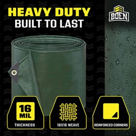 Ultra Heavy Duty Tarp Waterproof Large Cover | Hunter Green, 12' x 16 16 Mil Thick | Rip Proof Tarps | Thick Weave Material, UV Resistant Great for Tarpaulin Canopy Tent, Boat, RV or Pool Cover
