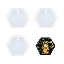 Nifocc Hexagon Keychain Silicone Mold Hexagonal Charms Epoxy Resin Molds Ornament Casting Molds with Hole for DIY Crafts Making Wall Hanging Home Decor - 3 Pcs