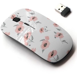 2.4G Wireless Mouse with Cute Pattern Design for All Laptops and Desktops with Nano Receiver - Poppy Flowers Floral