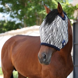 Harrison Howard All Round Mesh Horse Fly Mask UV Protective with Fleece Padded Edging and Fun Prints Forelock Opening Design Mask for Horse Zebra Medium