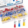 smseaces 80Pcs Insulated Piggy Back Spade Connectors 22-10AWG 6.3mm(1/4") Piggyback