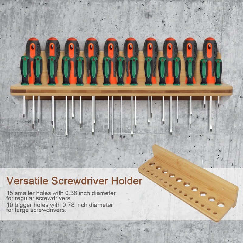 Wokyy Wall Mounted Screwdriver Rack, Bamboo Pliers Holder Hammer Wall