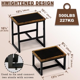 iTsst Step Stool for Adults,Holds up to 500Lb,3 in1 Heavy Duty Sturdy Two StepStools for Kichen/Bathroom/High beds, Wooden&Metal Frame, Non-Slip Pads