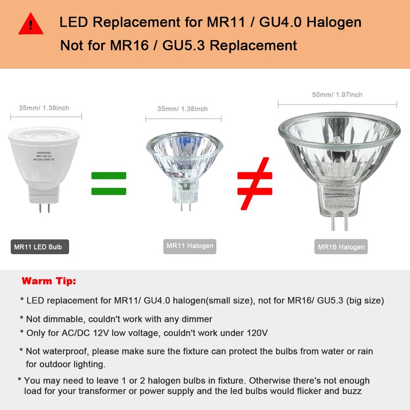KAKEMONO 5W MR11 GU4.0 Led Bulbs, 35W Halogen Equivalent, 2700K