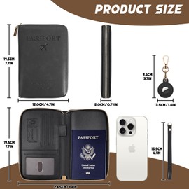 Playexen Passport Holder Wallet with Tracker Case, RFID Blocking PU Leather Passport Cover, Travel Document Organizer Wallet for Men and Women (Brown)