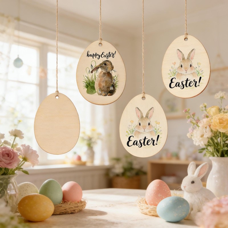 50-Piece Easter Crafts Set - Unfinished Wooden Eggs Pendant, Paint-Friendly
