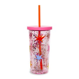 ban.do Deluxe Sip Sip Tumbler with Lid and Straw, 20 Ounce Insulated Cup, Double Wall Tumbler Filled with Glitter (Starburst)