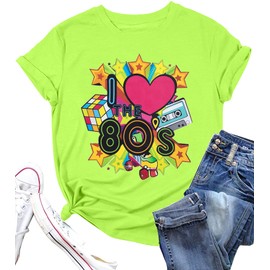 ASTANFY 80s Workout Costume Outfit for Women I Love The 80's T-Shirt 80s Outfit Hip Hop Party Tee Birthday Theme Party Gift Green