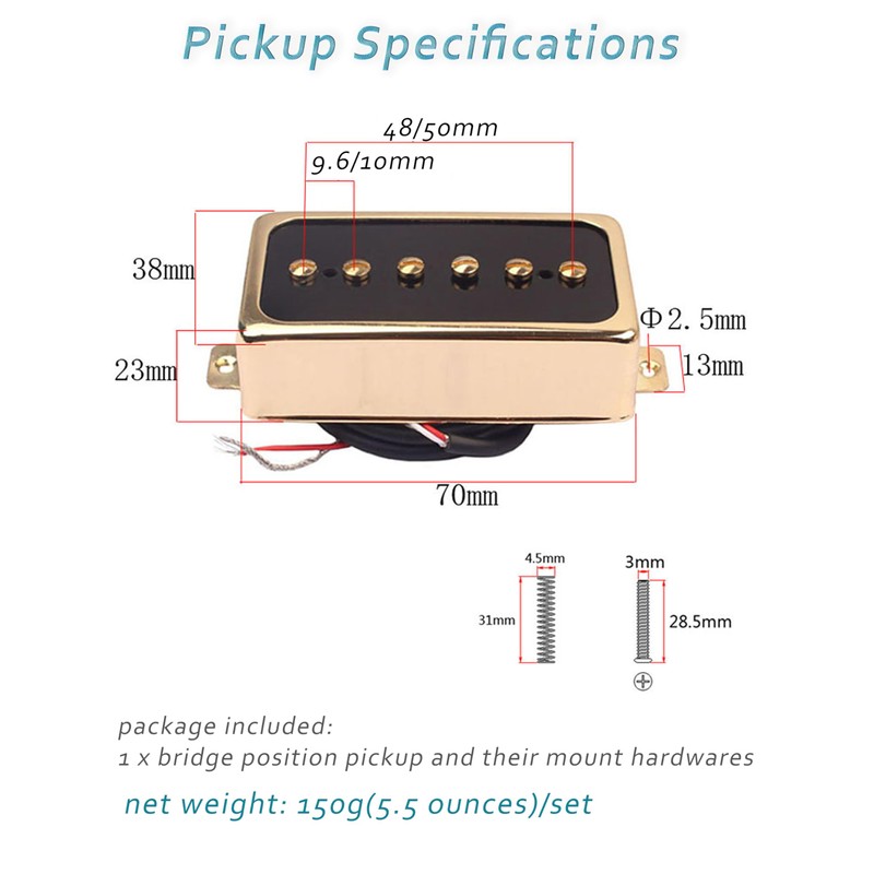 LAMSAM P90 Tone Pickups Set, Humbucker-sized Single Coil Neck Pick-up